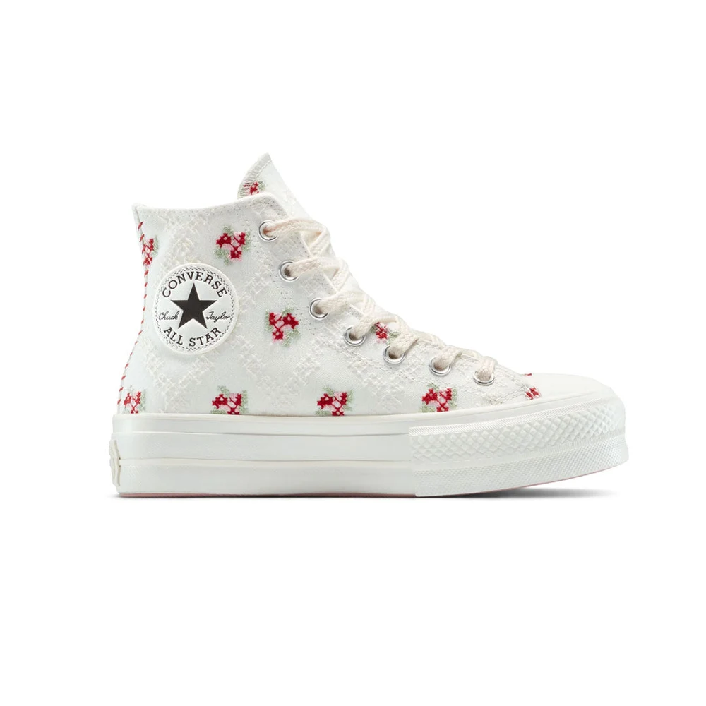 Tenis Converse Chuck Taylor All Star Lift Platform Cross Stitch High Top Blanco Dama