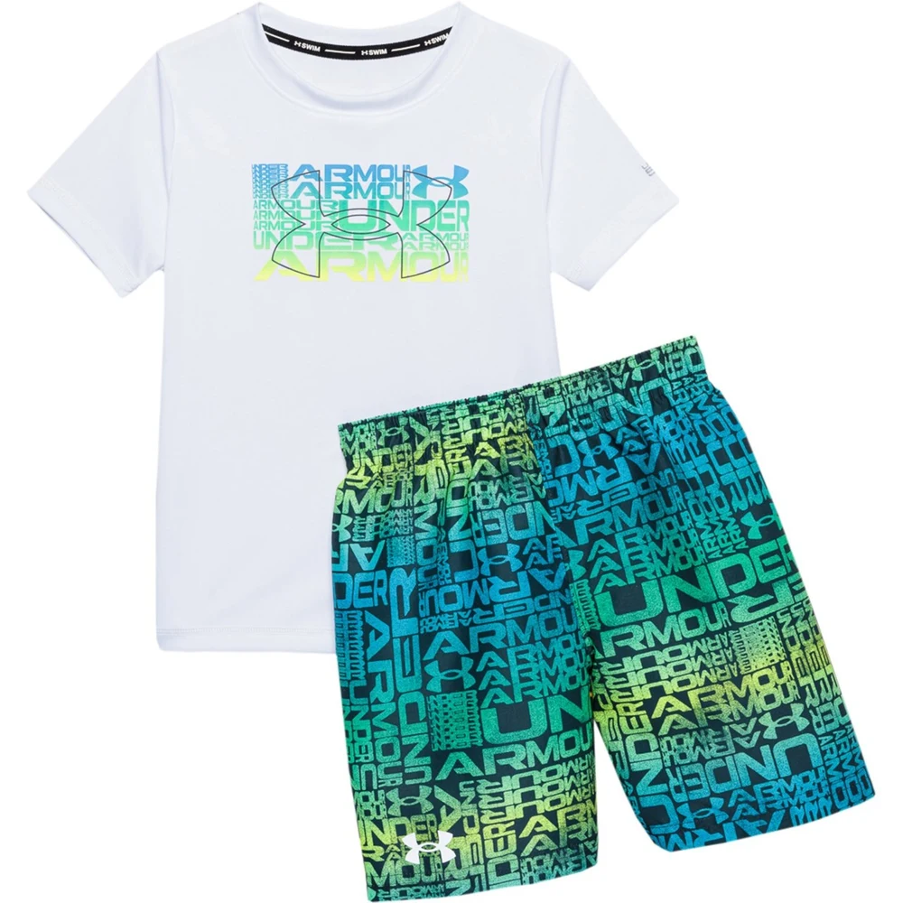 Conjunto Under Armour Playera Solar UPF 50+ + Short de Baño Wordmark Degradado Niño